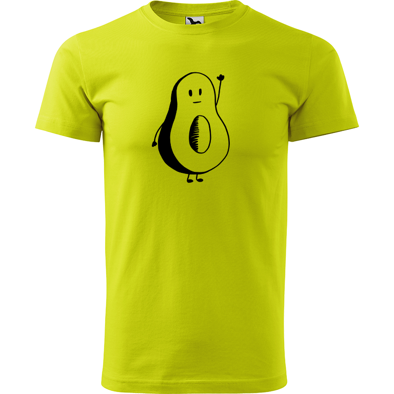 Ručně malované pánské bavlněné tričko - Pan Avokádo Barva trička: LIMETKOVÁ, Velikost trička: M, Barva motivu: ČERNÁ