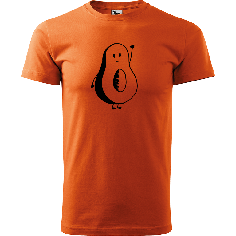 Ručně malované pánské bavlněné tričko - Pan Avokádo Barva trička: ORANŽOVÁ, Velikost trička: M, Barva motivu: ČERNÁ