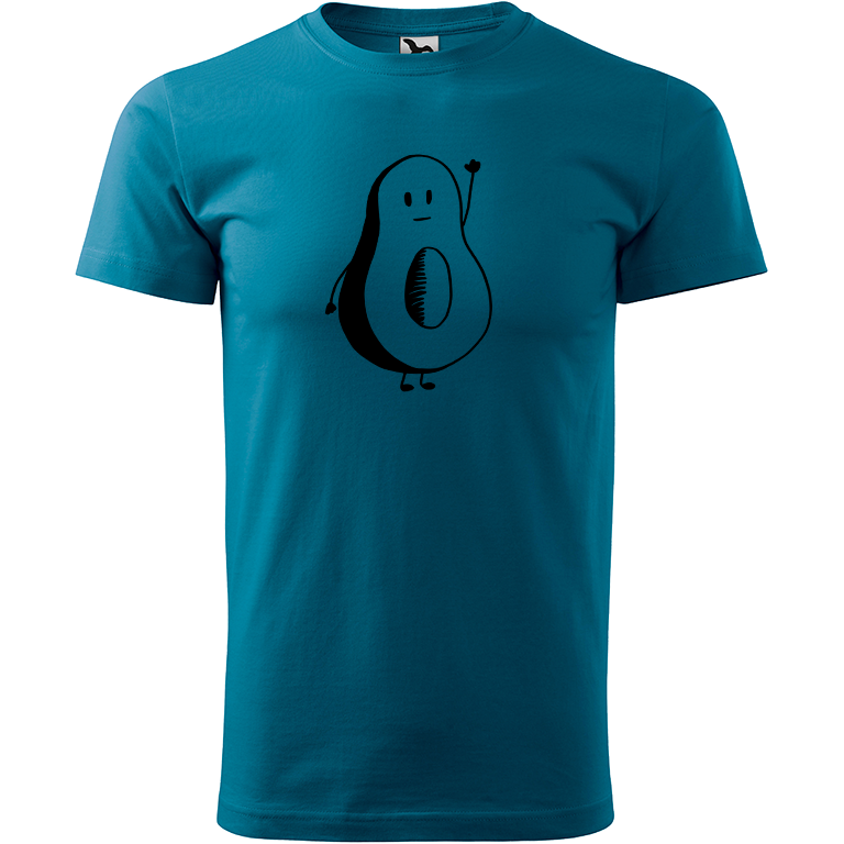 Ručně malované pánské bavlněné tričko - Pan Avokádo Barva trička: PETROLEJOVÁ, Velikost trička: M, Barva motivu: ČERNÁ