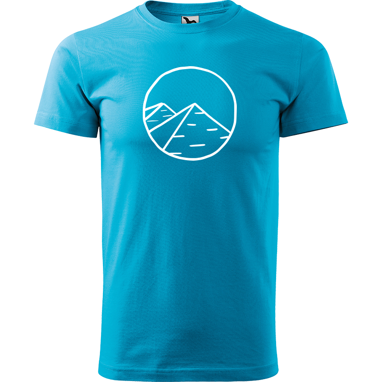 Ručně malované pánské bavlněné tričko - Pyramidy Barva trička: TYRKYSOVÁ, Velikost trička: XXL, Barva motivu: BÍLÁ