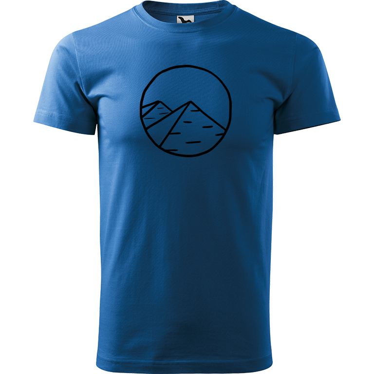 Ručně malované pánské bavlněné tričko - Pyramidy Barva trička: AZUROVÁ, Velikost trička: L, Barva motivu: ČERNÁ