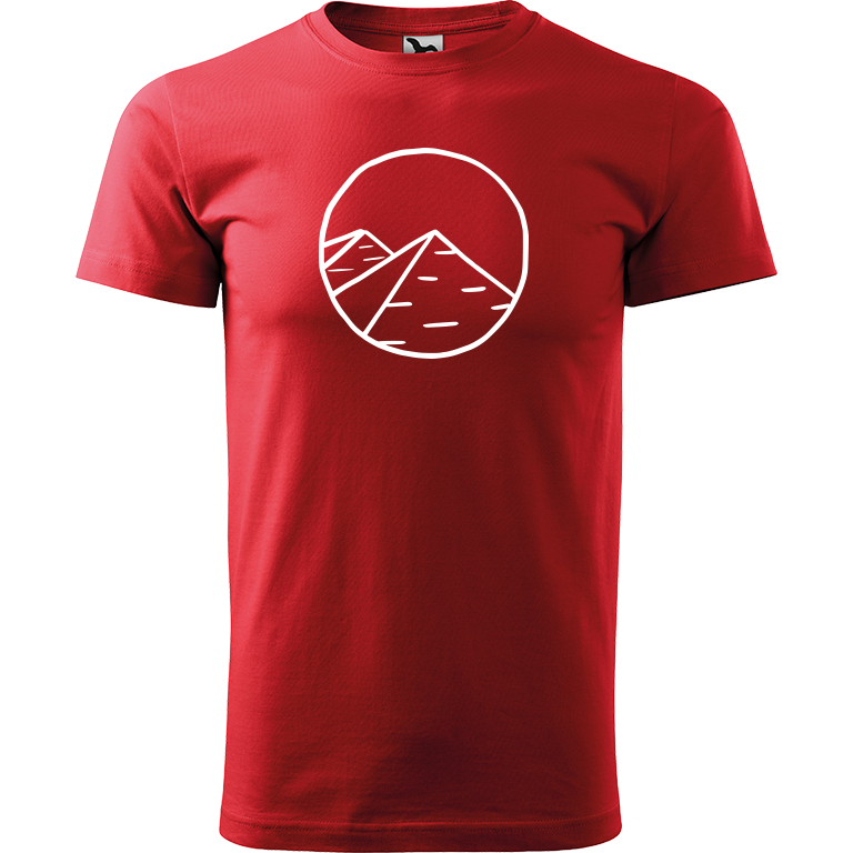 Ručně malované pánské bavlněné tričko - Pyramidy Barva trička: ČERVENÁ, Velikost trička: M, Barva motivu: BÍLÁ