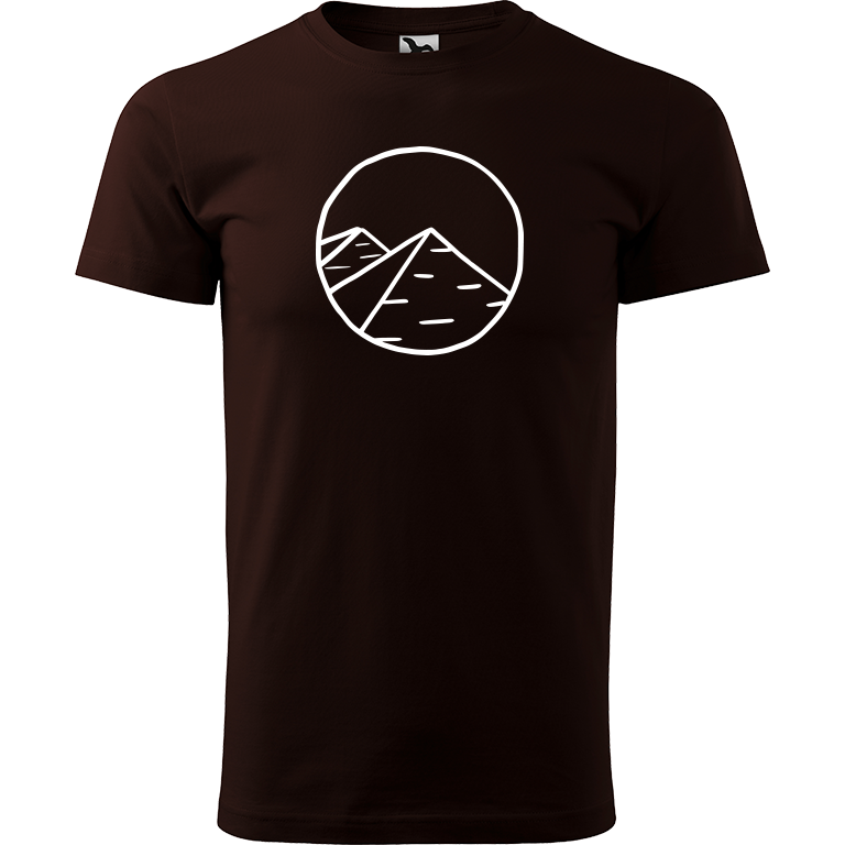 Ručně malované pánské bavlněné tričko - Pyramidy Barva trička: KÁVOVÁ, Velikost trička: XL, Barva motivu: BÍLÁ