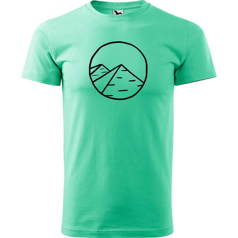 Ručně malované pánské bavlněné tričko - Pyramidy Barva trička: MÁTOVÁ, Velikost trička: XL, Barva motivu: ČERNÁ