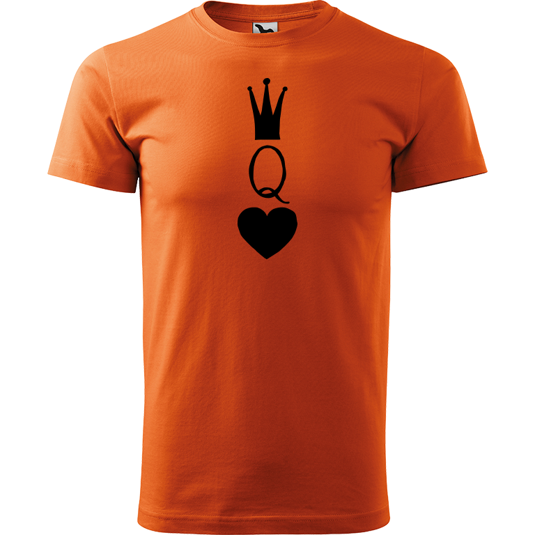 Ručně malované pánské bavlněné tričko - Queen Barva trička: ORANŽOVÁ, Velikost trička: XL, Barva motivu: ČERNÁ