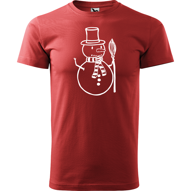Ručně malované pánské bavlněné tričko - Sněhulák - S koštětem Barva trička: BORDÓ, Velikost trička: M, Barva motivu: BÍLÁ