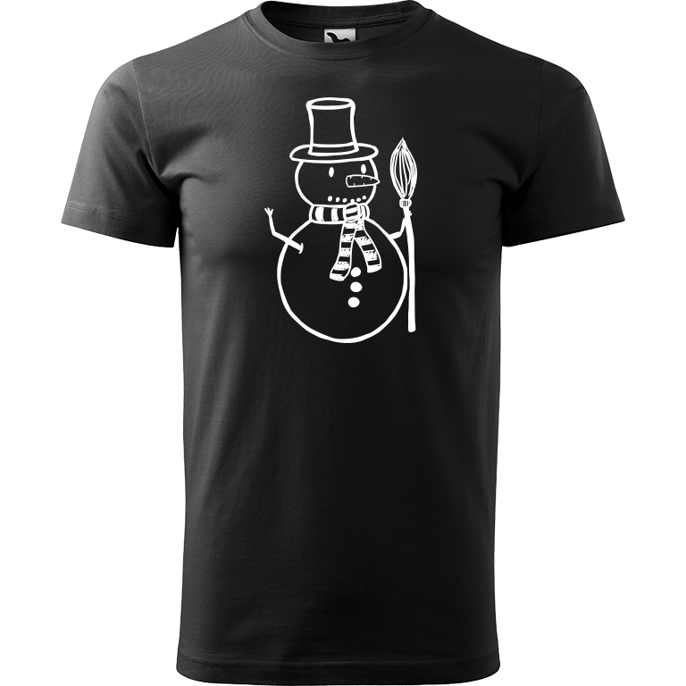 Ručně malované pánské bavlněné tričko - Sněhulák - S koštětem Barva trička: ČERNÁ, Velikost trička: XXL, Barva motivu: BÍLÁ