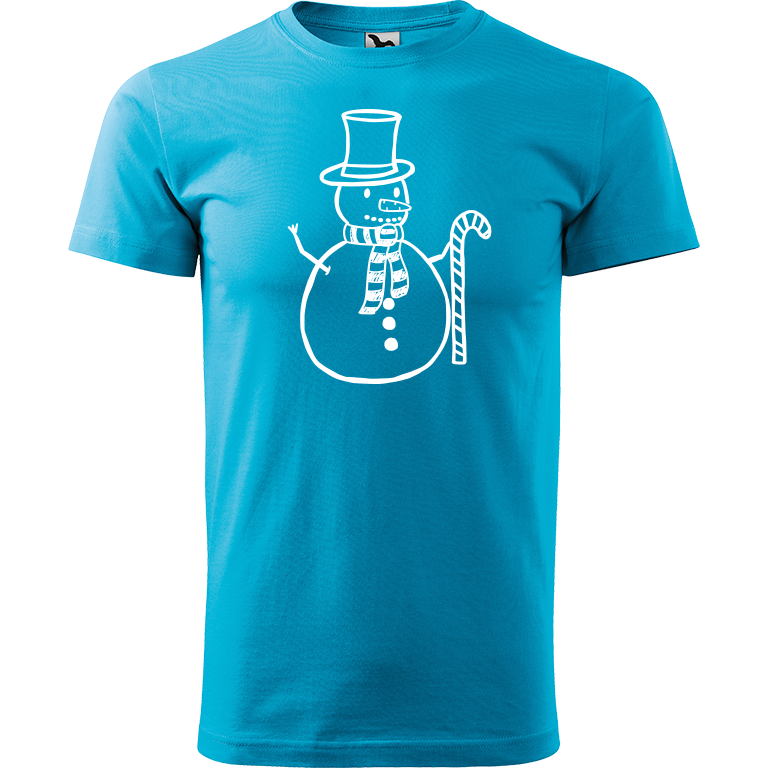Ručně malované pánské bavlněné tričko - Sněhulák - S ozdobou Barva trička: TYRKYSOVÁ, Velikost trička: XS, Barva motivu: BÍLÁ