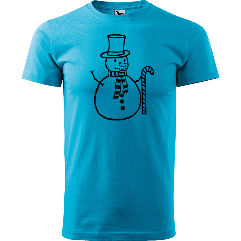 Ručně malované pánské bavlněné tričko - Sněhulák - S ozdobou Barva trička: TYRKYSOVÁ, Velikost trička: L, Barva motivu: ČERNÁ