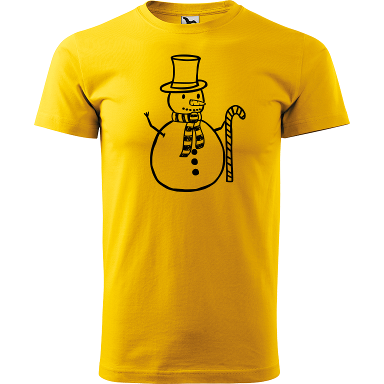 Ručně malované pánské bavlněné tričko - Sněhulák - S ozdobou Barva trička: ŽLUTÁ, Velikost trička: XXL, Barva motivu: ČERNÁ