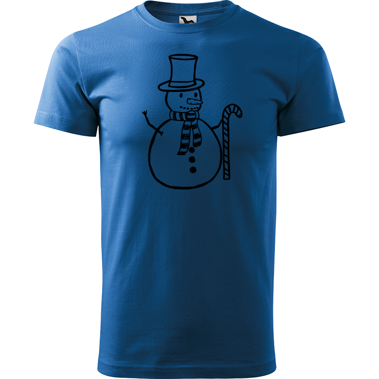 Ručně malované pánské bavlněné tričko - Sněhulák - S ozdobou Barva trička: AZUROVÁ, Velikost trička: M, Barva motivu: ČERNÁ