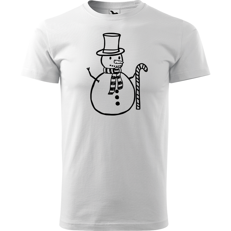 Ručně malované pánské bavlněné tričko - Sněhulák - S ozdobou Barva trička: BÍLÁ, Velikost trička: S, Barva motivu: ČERNÁ