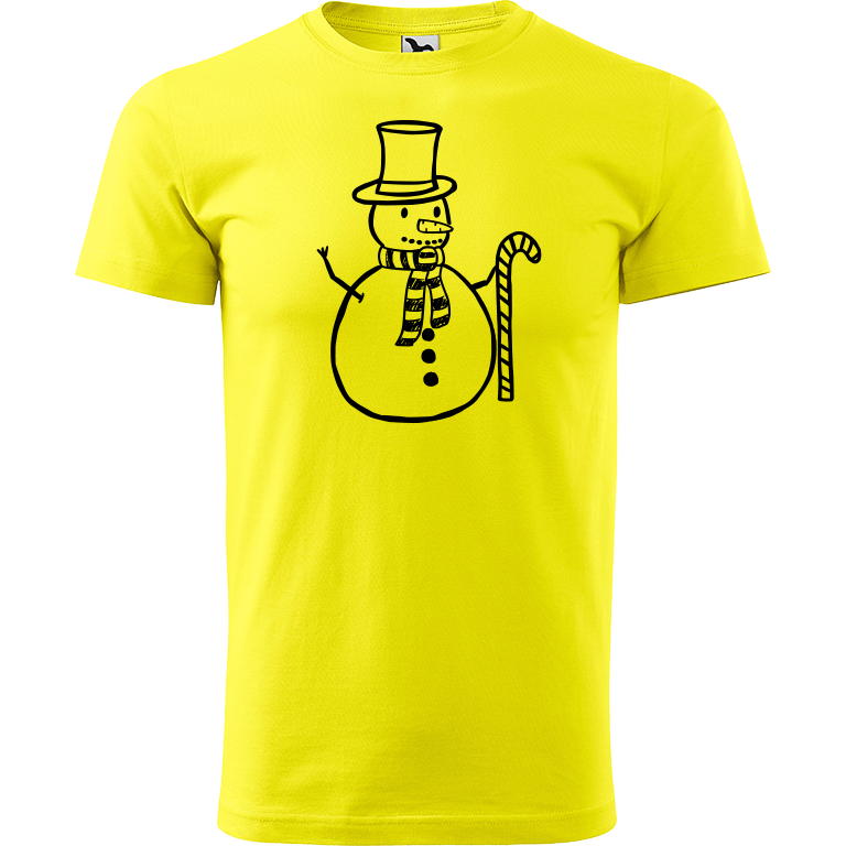 Ručně malované pánské bavlněné tričko - Sněhulák - S ozdobou Barva trička: CITRONOVÁ, Velikost trička: L, Barva motivu: ČERNÁ