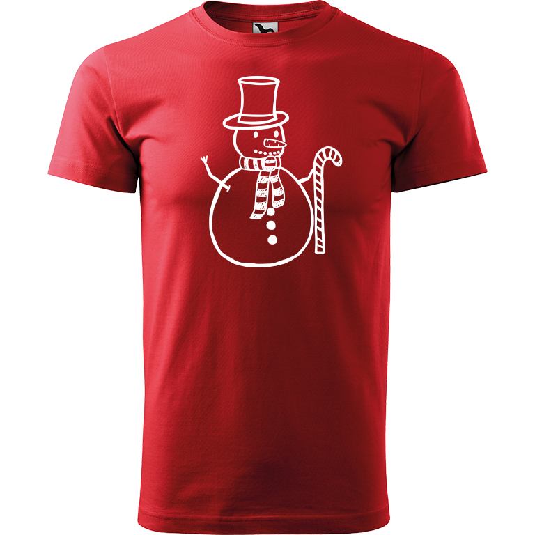Ručně malované pánské bavlněné tričko - Sněhulák - S ozdobou Barva trička: ČERVENÁ, Velikost trička: S, Barva motivu: BÍLÁ