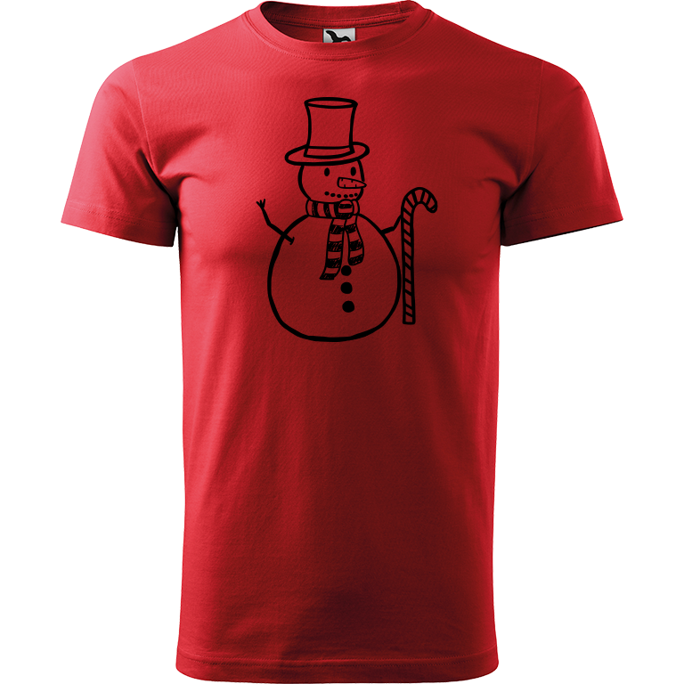 Ručně malované pánské bavlněné tričko - Sněhulák - S ozdobou Barva trička: ČERVENÁ, Velikost trička: XL, Barva motivu: ČERNÁ
