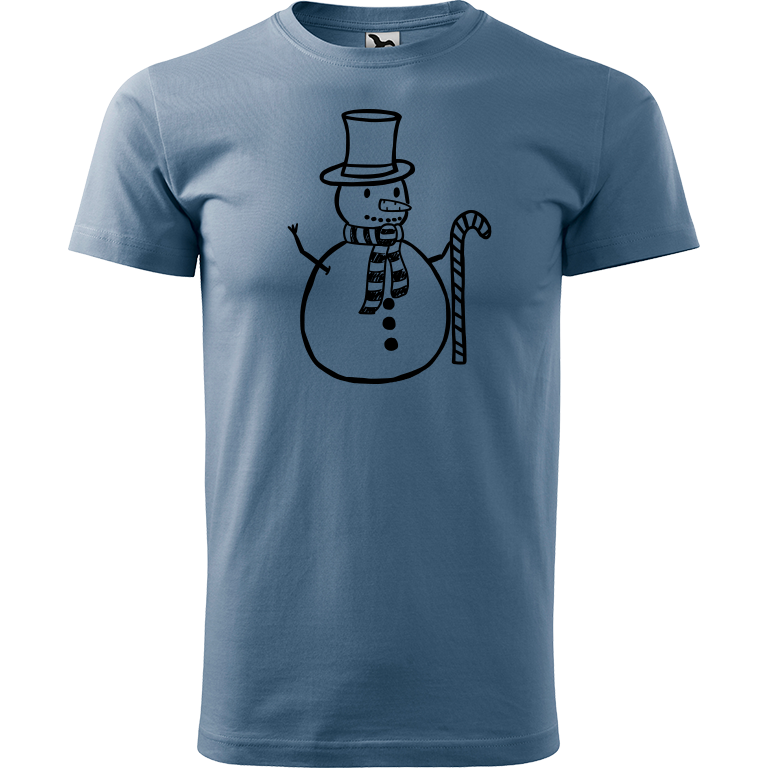 Ručně malované pánské bavlněné tričko - Sněhulák - S ozdobou Barva trička: DENIM, Velikost trička: L, Barva motivu: ČERNÁ