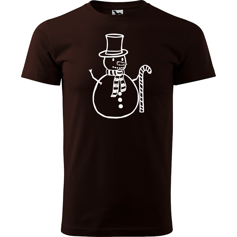 Ručně malované pánské bavlněné tričko - Sněhulák - S ozdobou Barva trička: KÁVOVÁ, Velikost trička: L, Barva motivu: BÍLÁ