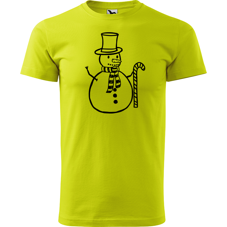 Ručně malované pánské bavlněné tričko - Sněhulák - S ozdobou Barva trička: LIMETKOVÁ, Velikost trička: XXL, Barva motivu: ČERNÁ