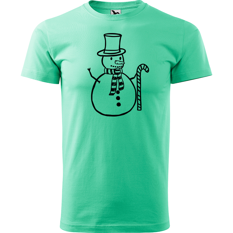 Ručně malované pánské bavlněné tričko - Sněhulák - S ozdobou Barva trička: MÁTOVÁ, Velikost trička: XL, Barva motivu: ČERNÁ