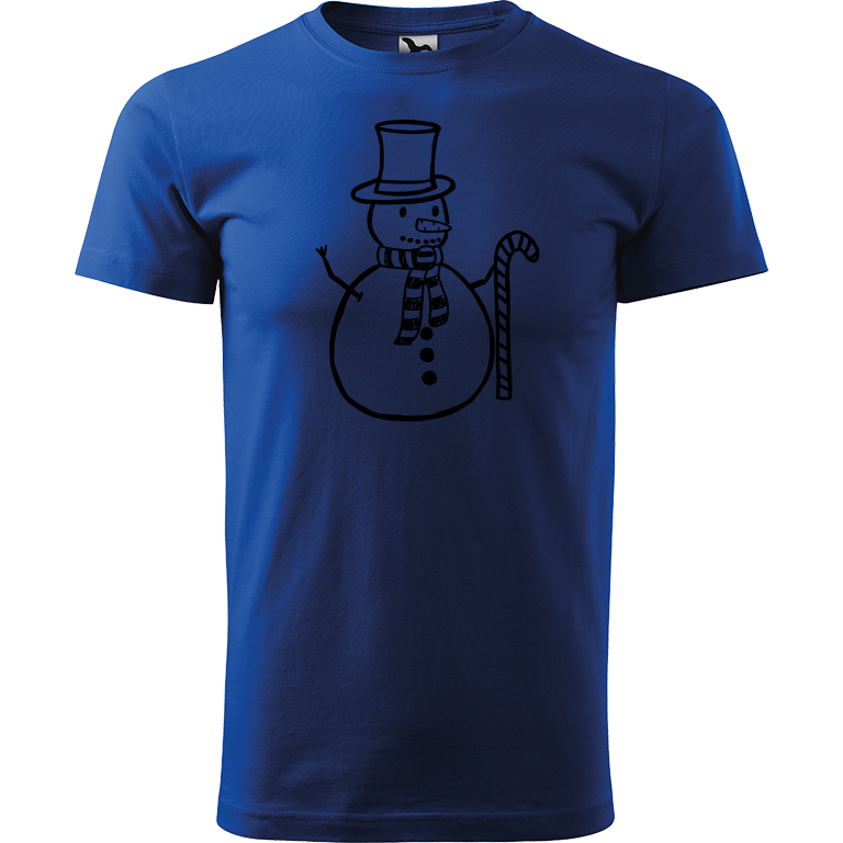 Ručně malované pánské bavlněné tričko - Sněhulák - S ozdobou Barva trička: MODRÁ, Velikost trička: L, Barva motivu: ČERNÁ