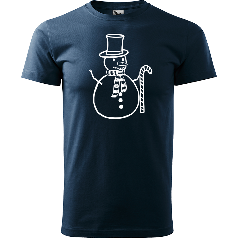Ručně malované pánské bavlněné tričko - Sněhulák - S ozdobou Barva trička: NÁMOŘNICKÁ MODRÁ, Velikost trička: XS, Barva motivu: BÍLÁ
