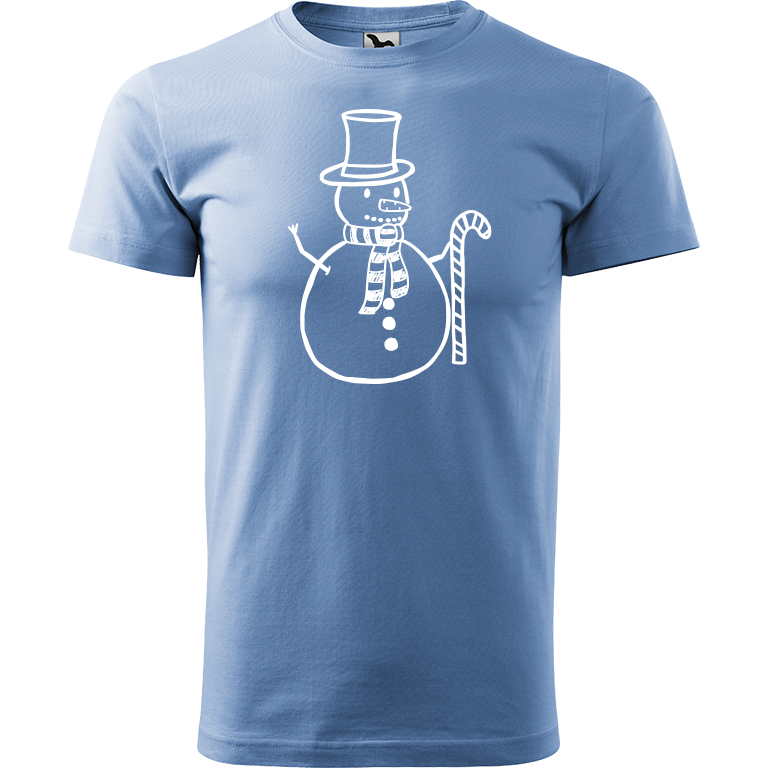 Ručně malované pánské bavlněné tričko - Sněhulák - S ozdobou Barva trička: NEBESKY MODRÁ, Velikost trička: S, Barva motivu: BÍLÁ