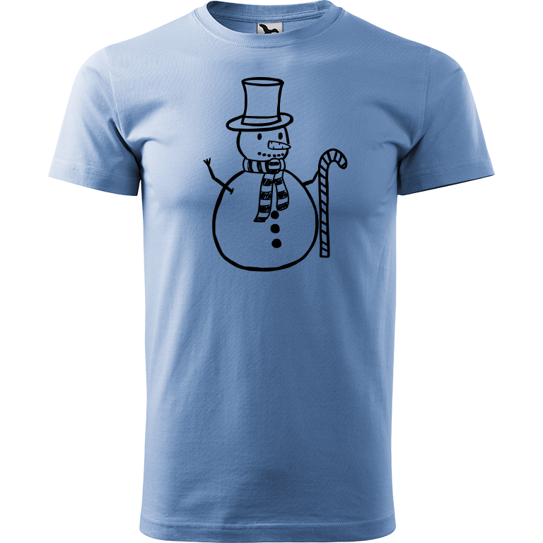 Ručně malované pánské bavlněné tričko - Sněhulák - S ozdobou Barva trička: NEBESKY MODRÁ, Velikost trička: XXL, Barva motivu: ČERNÁ