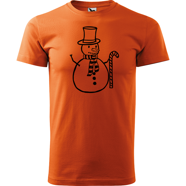 Ručně malované pánské bavlněné tričko - Sněhulák - S ozdobou Barva trička: ORANŽOVÁ, Velikost trička: M, Barva motivu: ČERNÁ