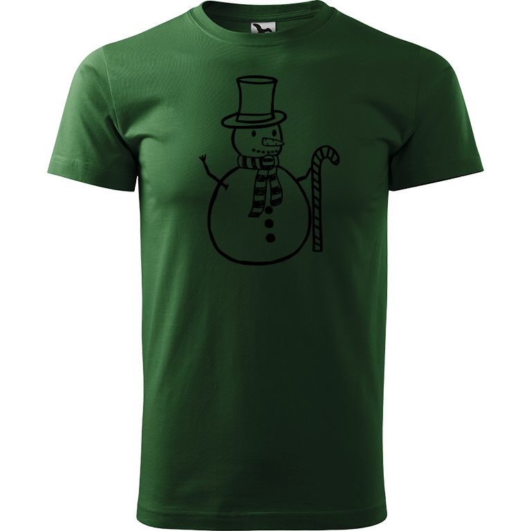 Ručně malované pánské bavlněné tričko - Sněhulák - S ozdobou Barva trička: TMAVĚ ZELENÁ, Velikost trička: S, Barva motivu: ČERNÁ