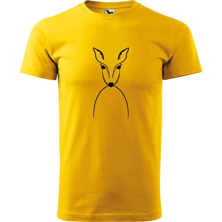 Ručně malované pánské bavlněné tričko - Srnka Barva trička: ŽLUTÁ, Velikost trička: L, Barva motivu: ČERNÁ