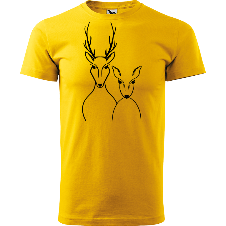 Ručně malované pánské bavlněné tričko - Srnka & Jelen Barva trička: ŽLUTÁ, Velikost trička: XXL, Barva motivu: ČERNÁ