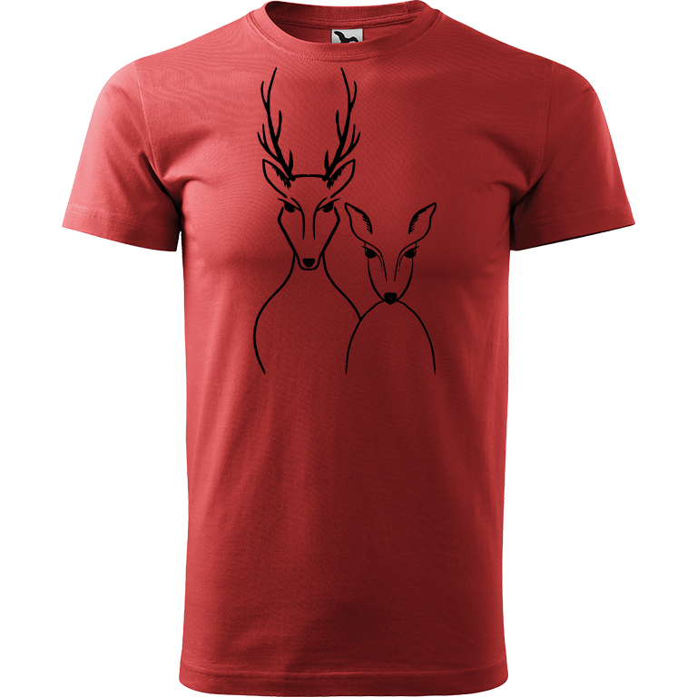 Ručně malované pánské bavlněné tričko - Srnka & Jelen Barva trička: BORDÓ, Velikost trička: S, Barva motivu: ČERNÁ