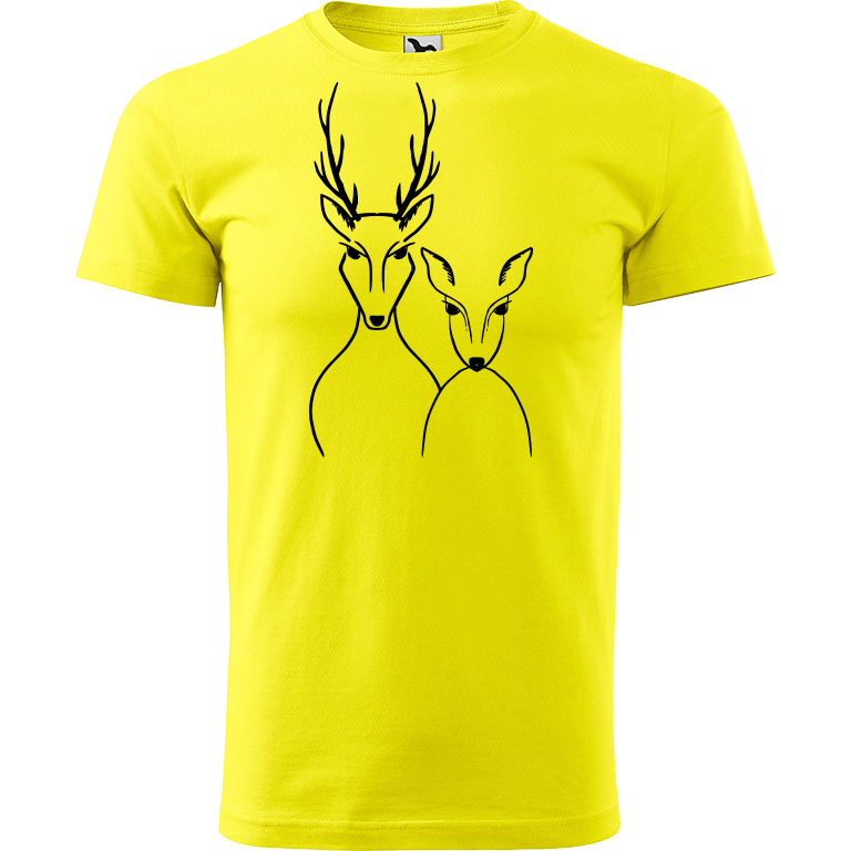 Ručně malované pánské bavlněné tričko - Srnka & Jelen Barva trička: CITRONOVÁ, Velikost trička: XL, Barva motivu: ČERNÁ