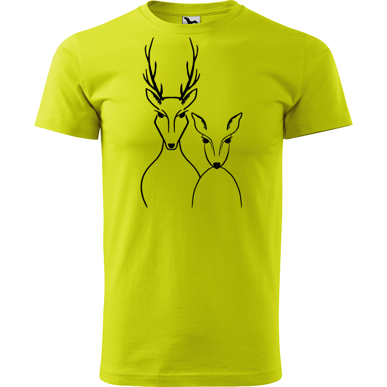 Ručně malované pánské bavlněné tričko - Srnka & Jelen Barva trička: LIMETKOVÁ, Velikost trička: XXL, Barva motivu: ČERNÁ