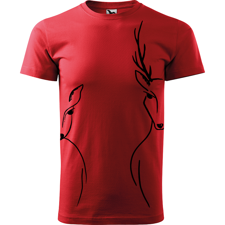 Ručně malované pánské bavlněné tričko - Srnka & Jelen na bocích Barva trička: ČERVENÁ, Velikost trička: XL, Barva motivu: ČERNÁ