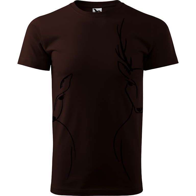 Ručně malované pánské bavlněné tričko - Srnka & Jelen na bocích Barva trička: KÁVOVÁ, Velikost trička: XL, Barva motivu: ČERNÁ