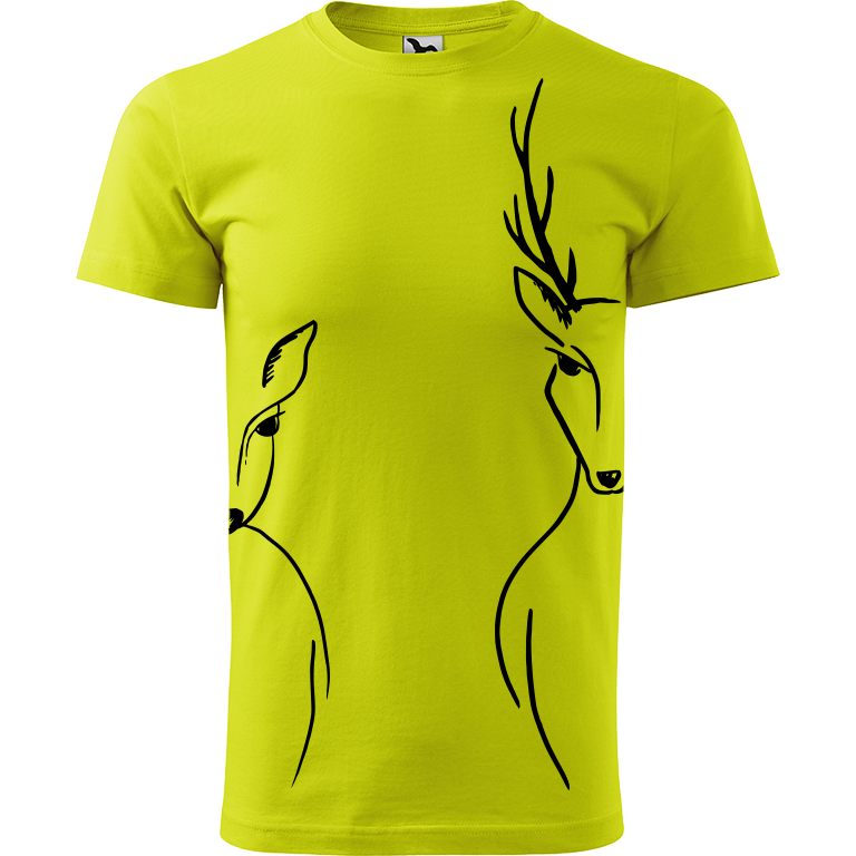Ručně malované pánské bavlněné tričko - Srnka & Jelen na bocích Barva trička: LIMETKOVÁ, Velikost trička: M, Barva motivu: ČERNÁ