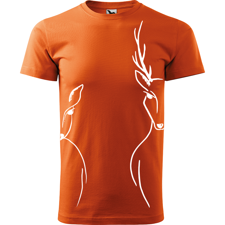 Ručně malované pánské bavlněné tričko - Srnka & Jelen na bocích Barva trička: ORANŽOVÁ, Velikost trička: XXL, Barva motivu: BÍLÁ