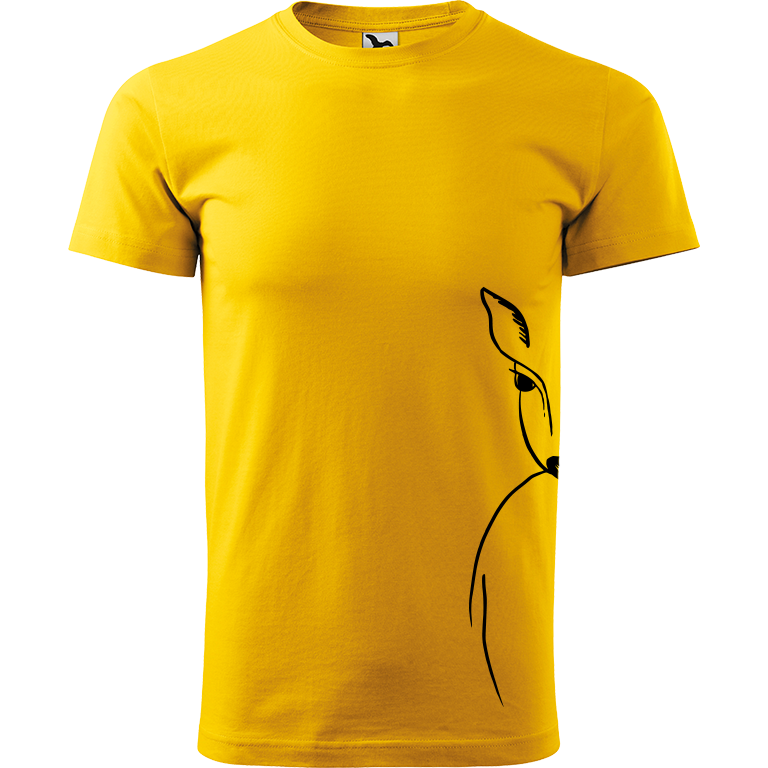 Ručně malované pánské bavlněné tričko - Srnka na boku Barva trička: ŽLUTÁ, Velikost trička: XXL, Barva motivu: ČERNÁ
