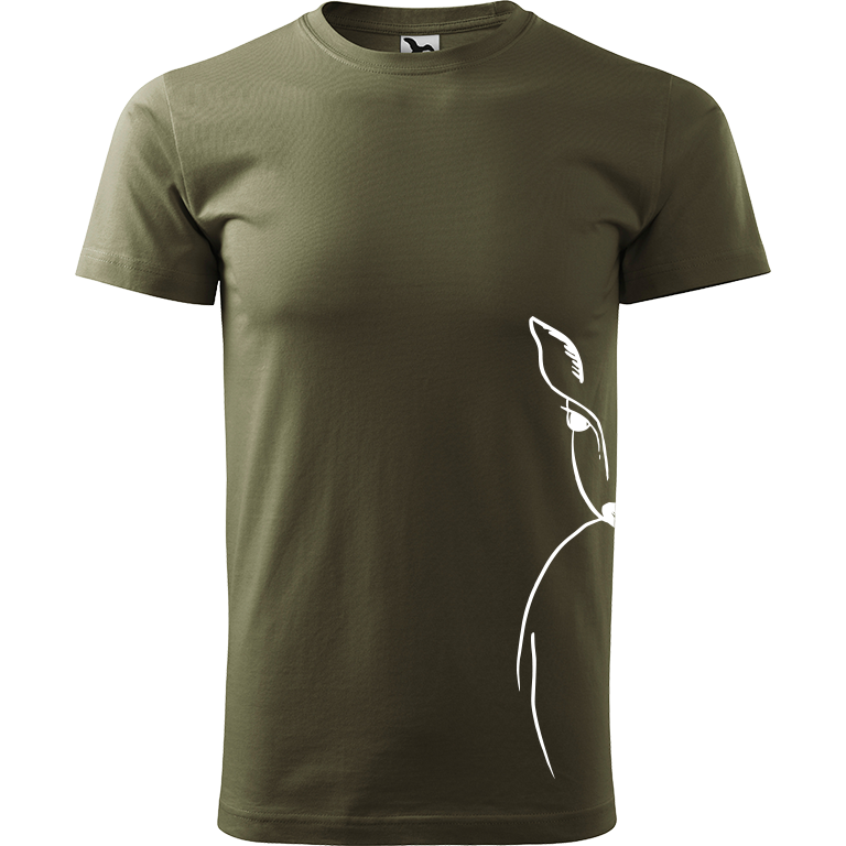 Ručně malované pánské bavlněné tričko - Srnka na boku Barva trička: ARMY, Velikost trička: XS, Barva motivu: BÍLÁ