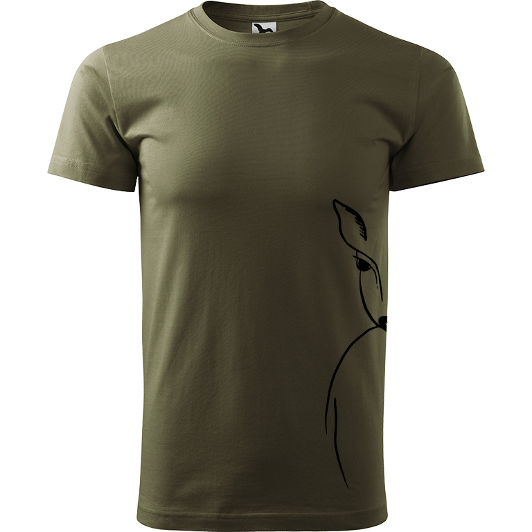 Ručně malované pánské bavlněné tričko - Srnka na boku Barva trička: ARMY, Velikost trička: XL, Barva motivu: ČERNÁ
