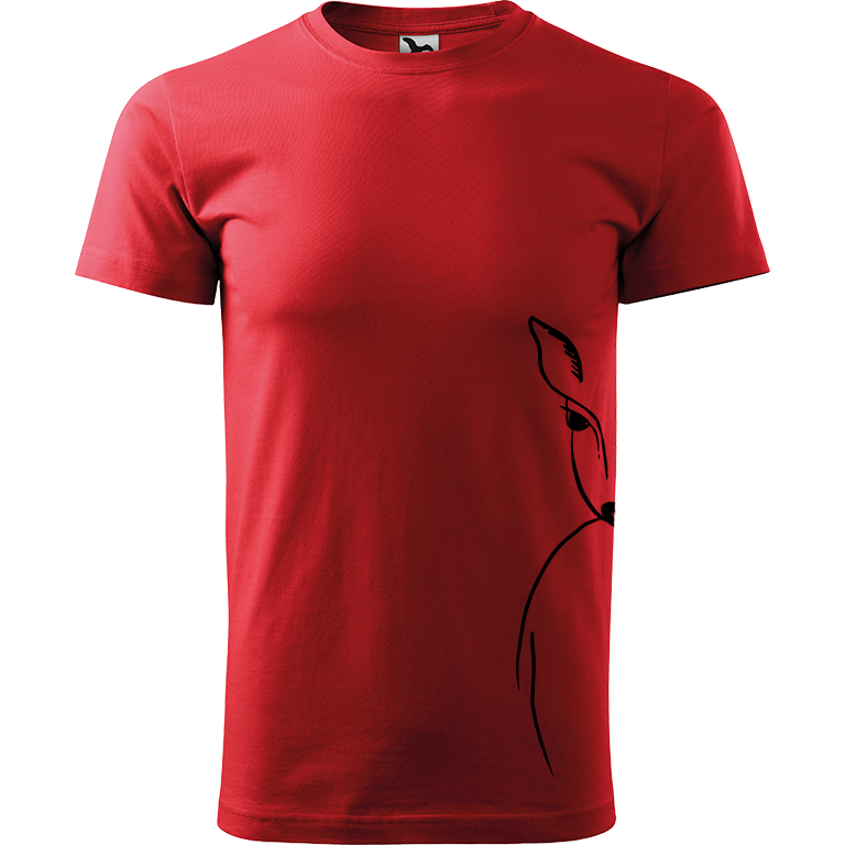 Ručně malované pánské bavlněné tričko - Srnka na boku Barva trička: ČERVENÁ, Velikost trička: XS, Barva motivu: ČERNÁ