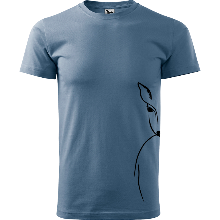 Ručně malované pánské bavlněné tričko - Srnka na boku Barva trička: DENIM, Velikost trička: XL, Barva motivu: ČERNÁ