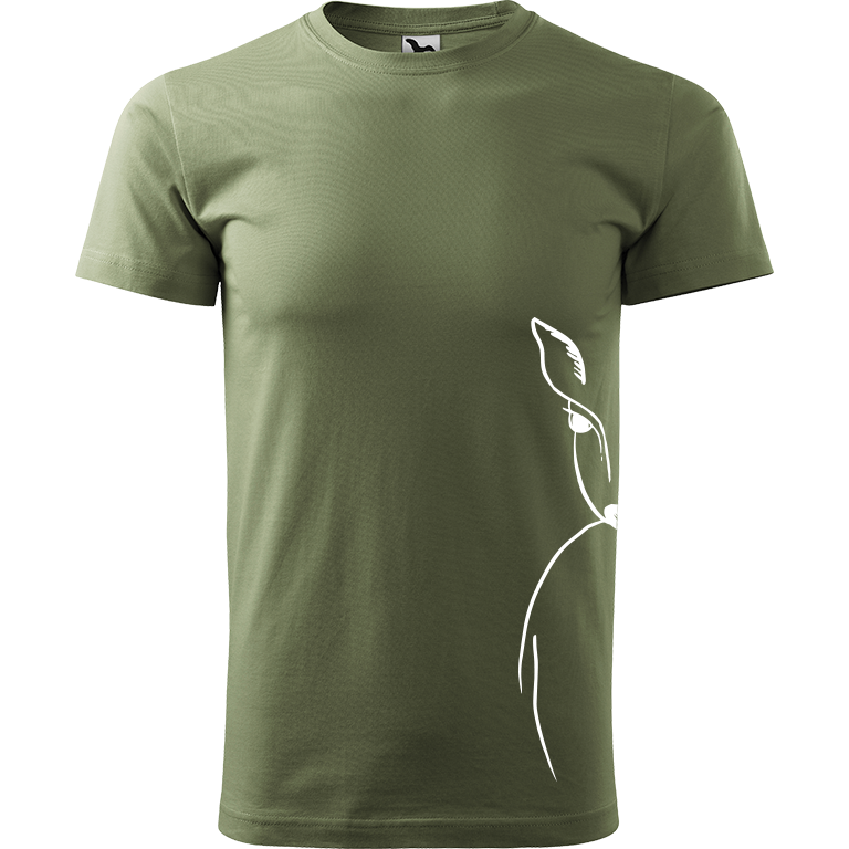 Ručně malované pánské bavlněné tričko - Srnka na boku Barva trička: KHAKI, Velikost trička: XL, Barva motivu: BÍLÁ