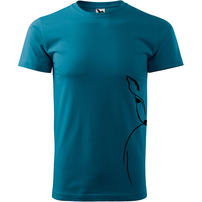Ručně malované pánské bavlněné tričko - Srnka na boku Barva trička: PETROLEJOVÁ, Velikost trička: XL, Barva motivu: ČERNÁ