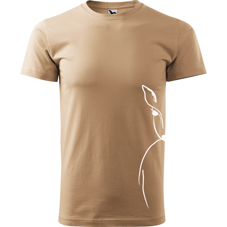 Ručně malované pánské bavlněné tričko - Srnka na boku Barva trička: PÍSKOVÁ, Velikost trička: XL, Barva motivu: BÍLÁ