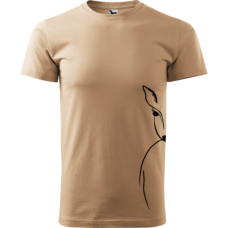 Ručně malované pánské bavlněné tričko - Srnka na boku Barva trička: PÍSKOVÁ, Velikost trička: XL, Barva motivu: ČERNÁ