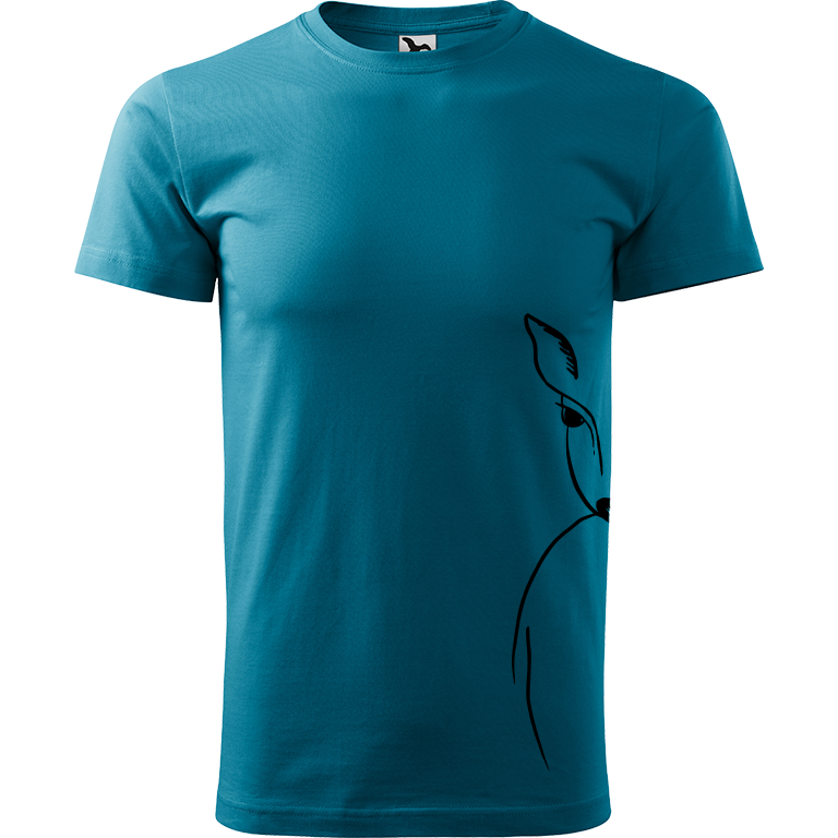 Ručně malované pánské bavlněné tričko - Srnka na boku Barva trička: TMAVĚ TYRKYSOVÁ, Velikost trička: XS, Barva motivu: ČERNÁ