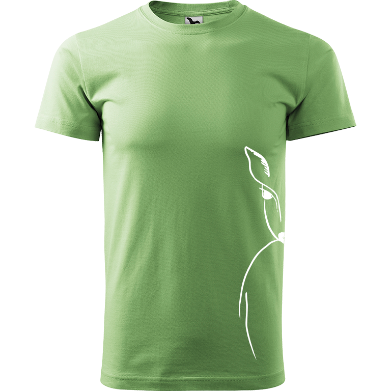 Ručně malované pánské bavlněné tričko - Srnka na boku Barva trička: TRÁVOVĚ ZELENÁ, Velikost trička: XL, Barva motivu: BÍLÁ