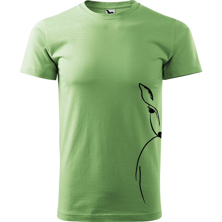 Ručně malované pánské bavlněné tričko - Srnka na boku Barva trička: TRÁVOVĚ ZELENÁ, Velikost trička: M, Barva motivu: ČERNÁ